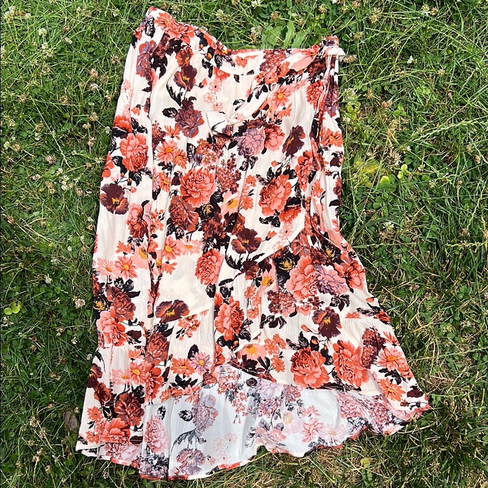 Knox Rose Orange Pink Asymmetrical Wrap Midi Skirt